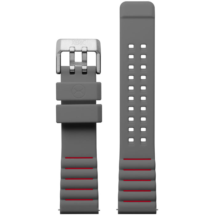 Xeric 22mm Gray Red Silicone Strap Silver Buckle angled shot picture