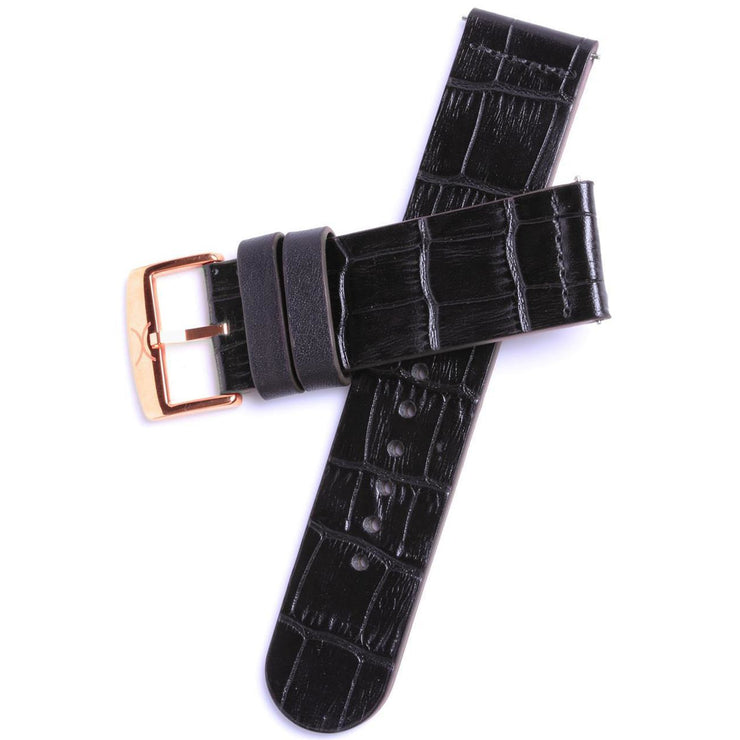 Xeric 22mm Black Croc Leather Strap with Rose Gold Buckle