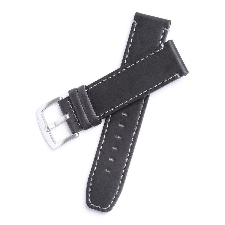 Xeric 22mm Black Leather Strap with Stitching