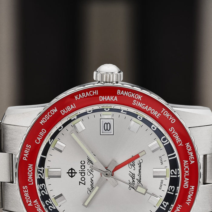 Zodiac ZO9410 Super Sea Wolf Automatic GMT Silver SS Limited Edition angled shot picture