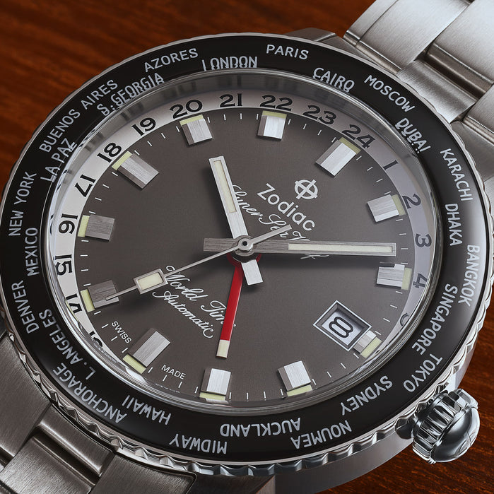 Zodiac ZO9409 Super Sea Wolf Automatic GMT Gray SS Limited Edition angled shot picture