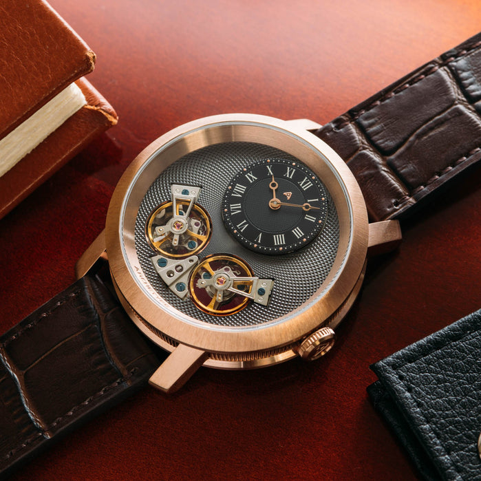 Archetype Caspian Automatic Rose Gold Black Brown angled shot picture