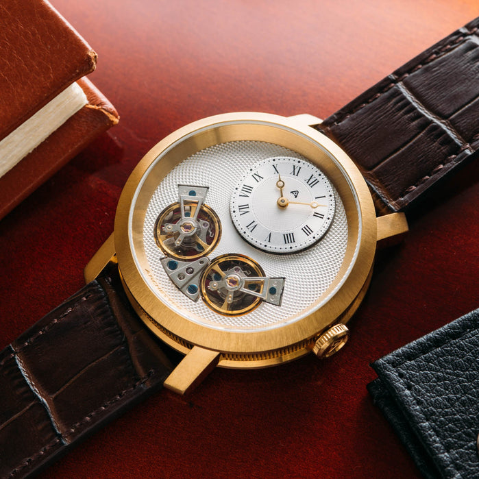 Archetype Caspian Automatic Gold Brown angled shot picture