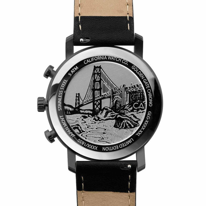 California Watch Co. Golden Gate Chrono Leather Gunmetal Red angled shot picture