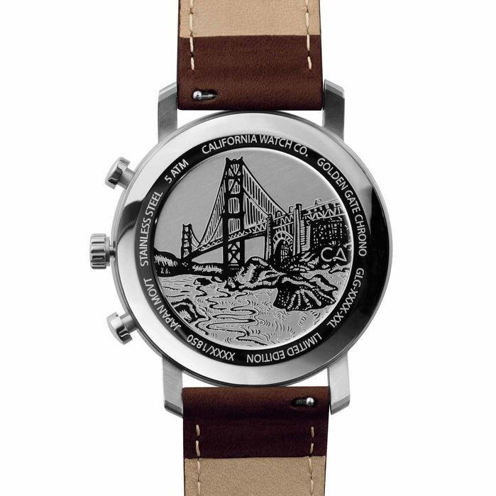 California Watch Co. Golden Gate Chrono Leather Dark Brown Green angled shot picture