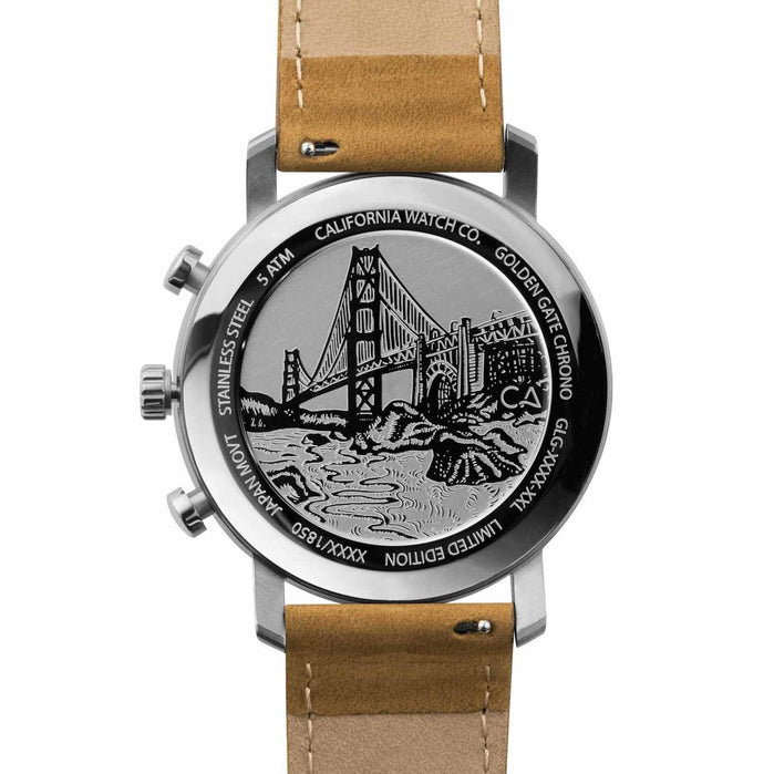 California Watch Co. Golden Gate Chrono Leather Sand Navy angled shot picture