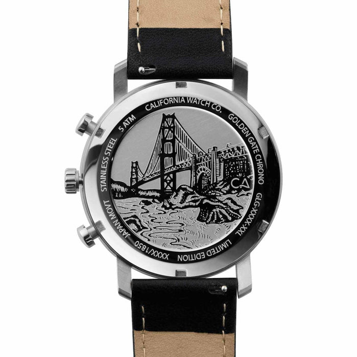 California Watch Co. Golden Gate Chrono Leather Silver Black angled shot picture