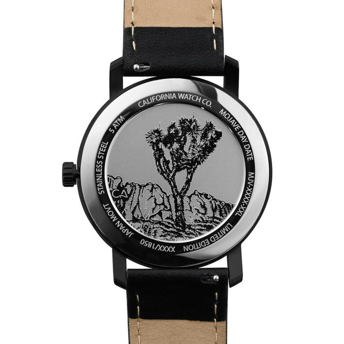 California Watch Co. Mojave Leather All Black Smoke angled shot picture