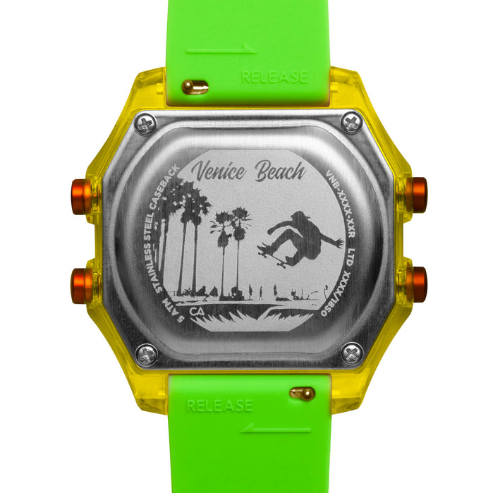 California Watch Co. Venice Beach Digital Yellow Blue Lime angled shot picture