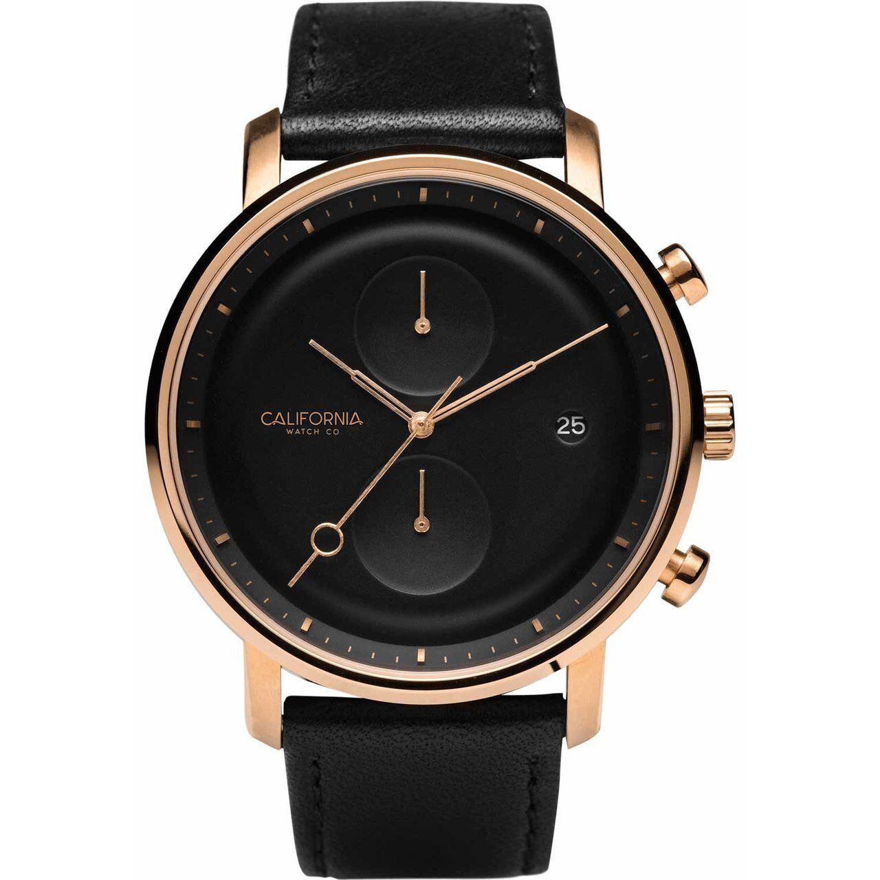 Round Louis Vuitton Rose Gold Black Dial Leather Watch, For Personal Use