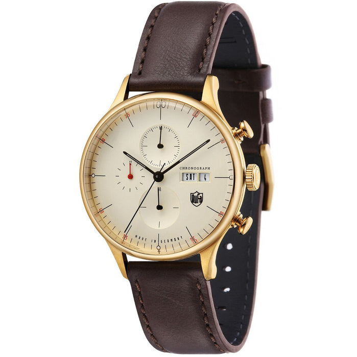 DuFa Van Der Rohe Barcelona Chrono Dark Brown Champagne angled shot picture