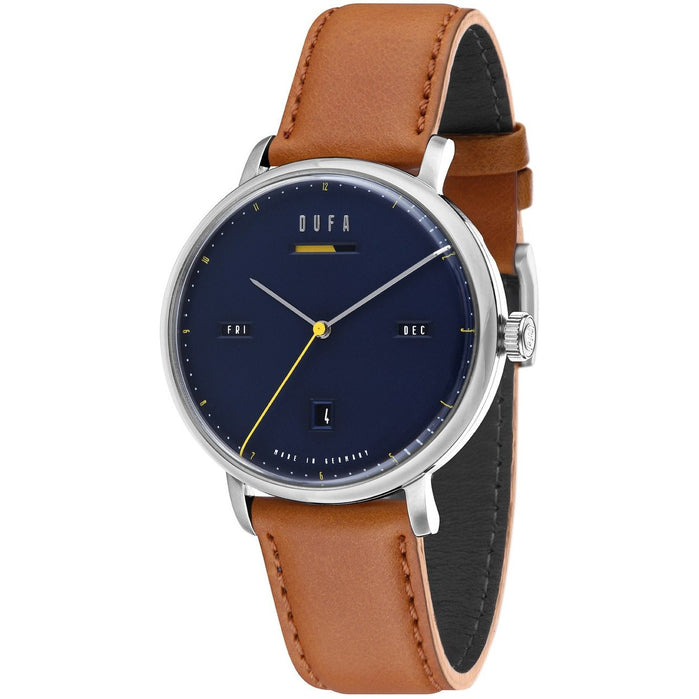 DuFa Aalto Automatic Power Reserve Blue Tan angled shot picture