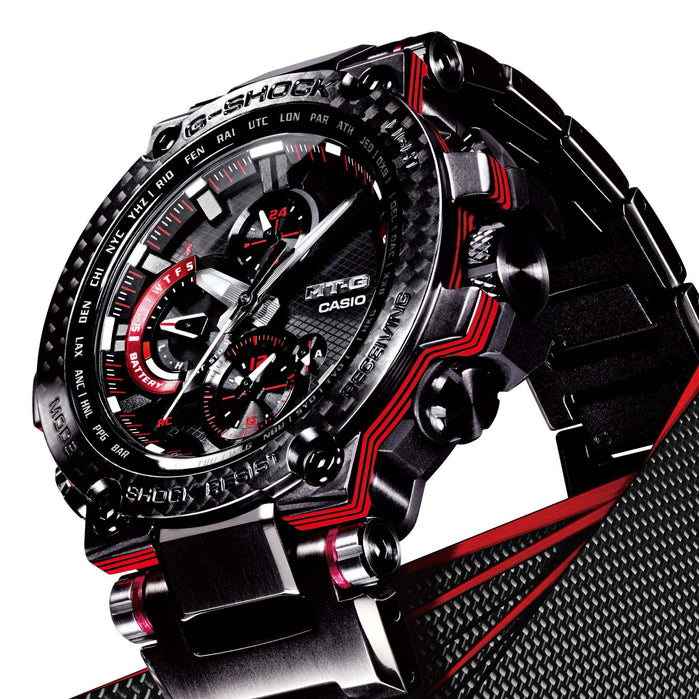 G-Shock MTGB1000 Carbon Connected Solar Black Red angled shot picture