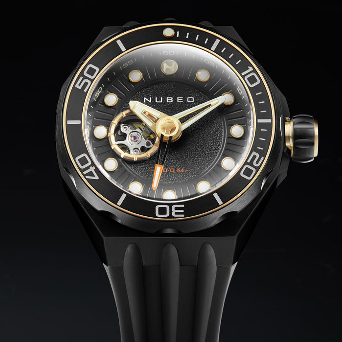 Nubeo Mariana Automatic Dragon Fish Black Gold angled shot picture