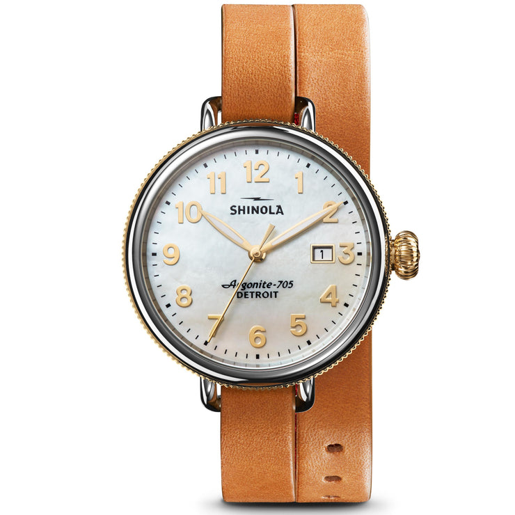 Shinola Birdy 38mm Double Wrap Mother of Pearl Silver Gold