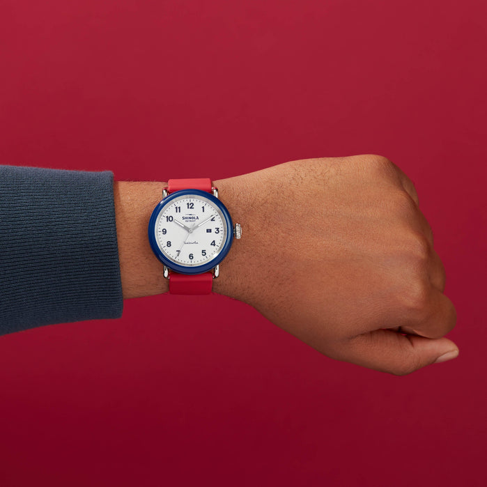 Shinola Detrola 43mm The Ace Red White Blue angled shot picture