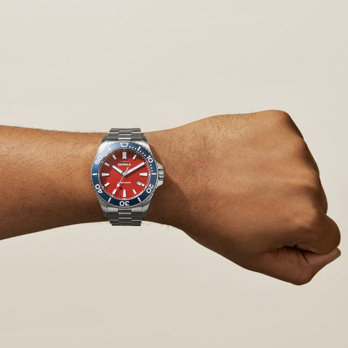 Shinola The Harbor Monster 43mm Automatic Red Blue angled shot picture