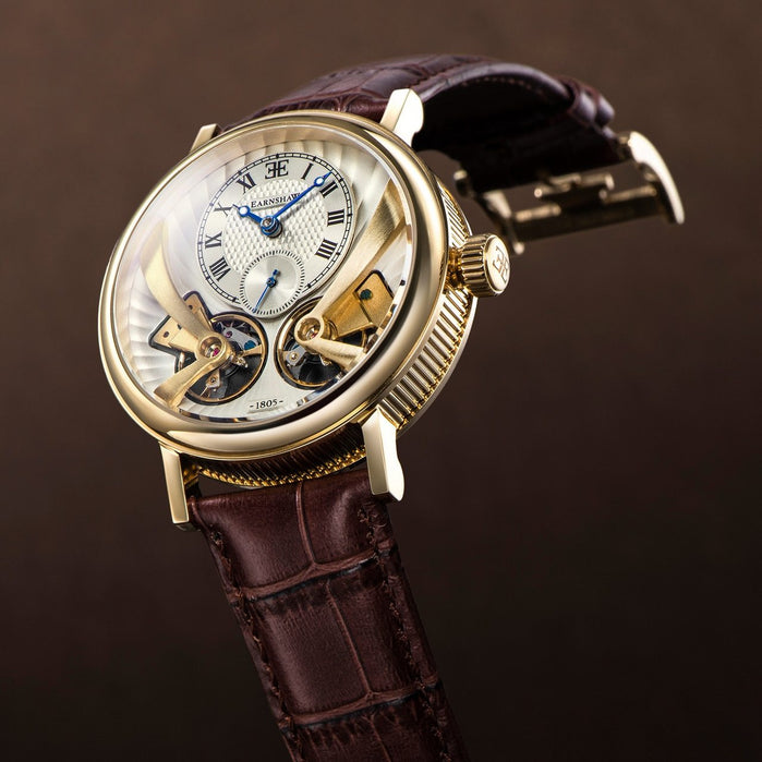 Thomas Earnshaw Beaufort Anatolia Automatic Gold Brown White angled shot picture