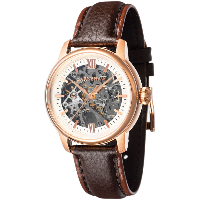 Thomas Earnshaw Cornwall Skeleton Automatic Brown Rose Gold angled shot picture