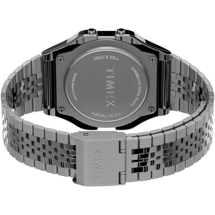 Timex T80 Digital Silver SS angled shot picture