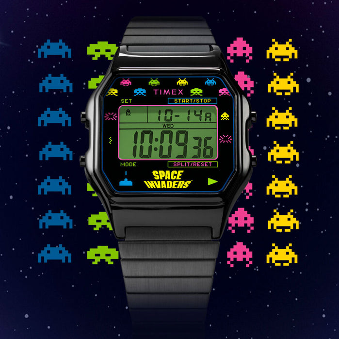 Timex T80 x Space Invaders 34mm Black angled shot picture