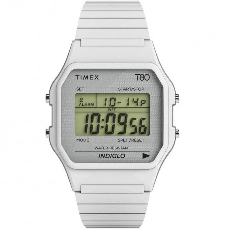 Timex T80 Digital Perfect Fit White SS