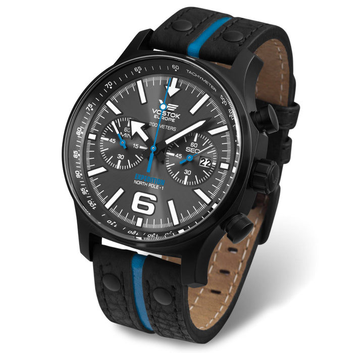 Vostok-Europe Expedition North Pole Chrono Black Blue angled shot picture