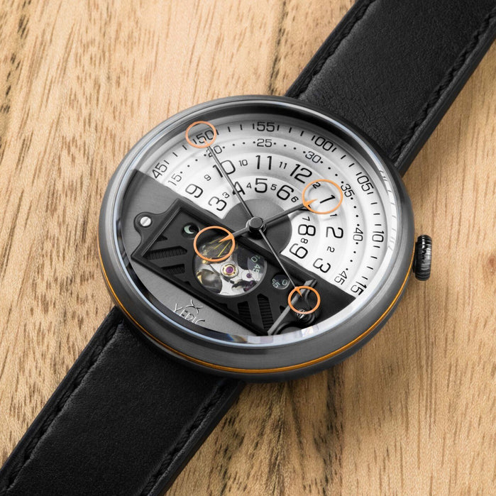 Xeric Halograph II Automatic Gunmetal Orange Limited Edition angled shot picture