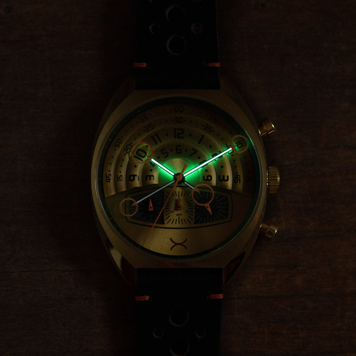 Xeric Halograph III Chrono Vintage Gold angled shot picture