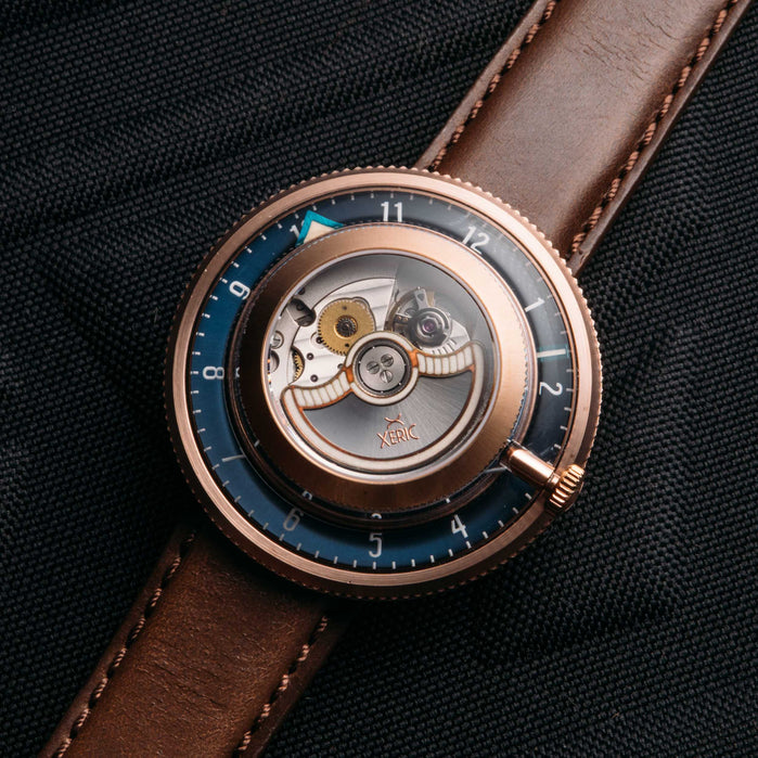 Xeric Invertor Automatic Rose Gold Indigo Limited Edition angled shot picture