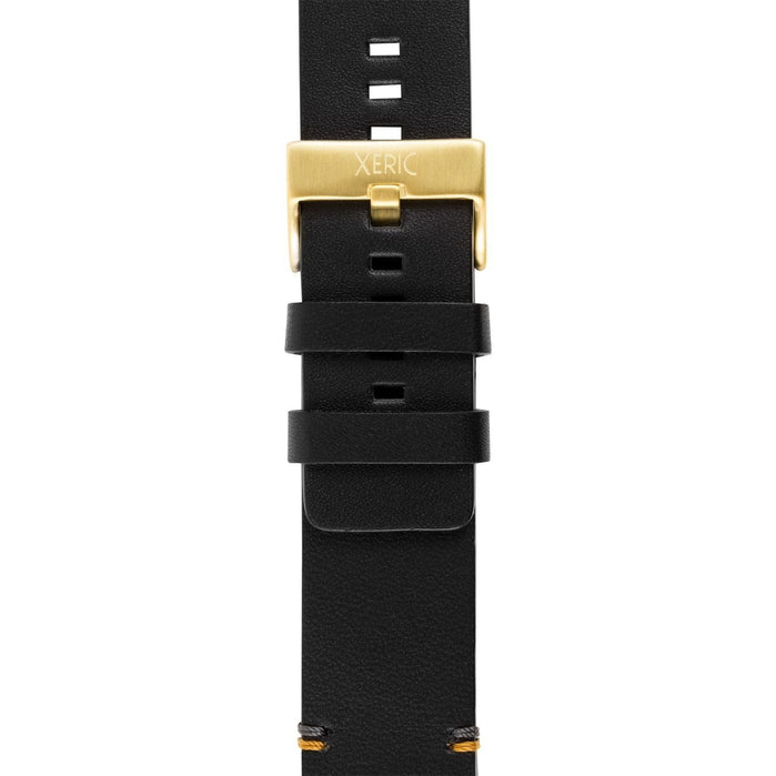 Xeric 24mm Smooth Black/Gold Leather Strap angled shot picture