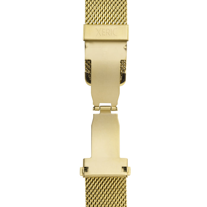 Xeric 22mm Gold PVD Mesh Bracelet with Deployant Clasp angled shot picture