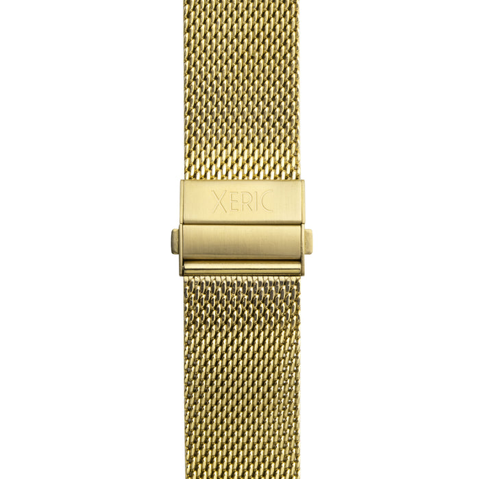Xeric 20mm Gold PVD Mesh Bracelet with Deployant Clasp angled shot picture