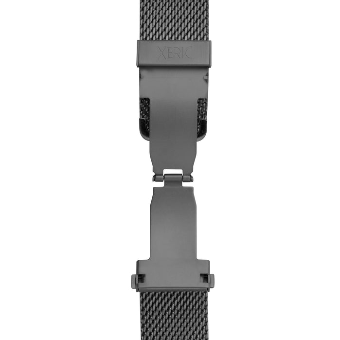 Xeric 22mm Gunmetal PVD Mesh Bracelet with Deployant Clasp angled shot picture