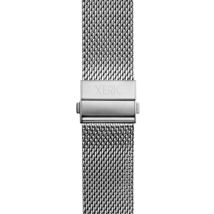 Xeric 22mm Silver PVD Mesh Bracelet with Deployant Clasp angled shot picture
