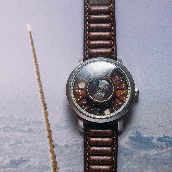 Xeric NASA Apollo 15 American Moonphase Brown Cosmos angled shot picture