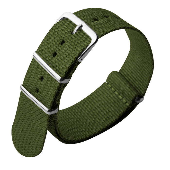 Xeric 22mm Military Strap Army Green with Silver Hardware angled shot picture