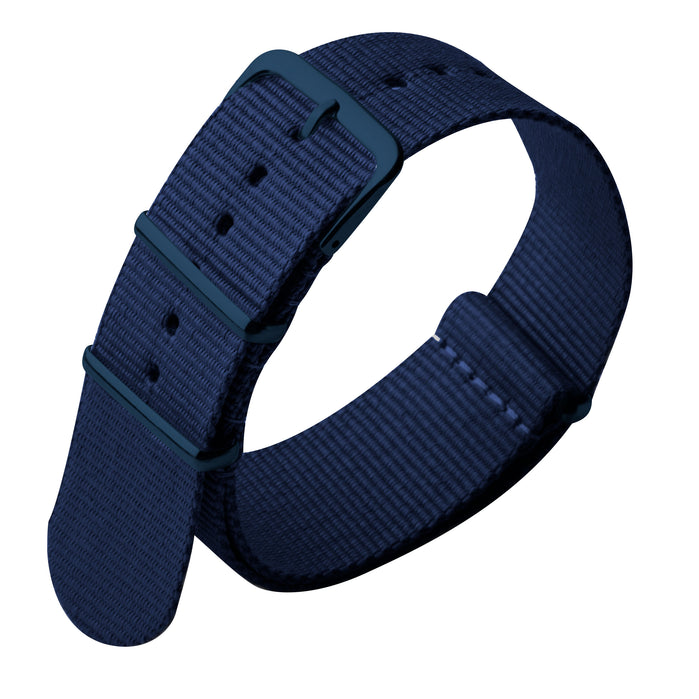 Xeric 22mm Military Strap Blue with Blue Hardware angled shot picture