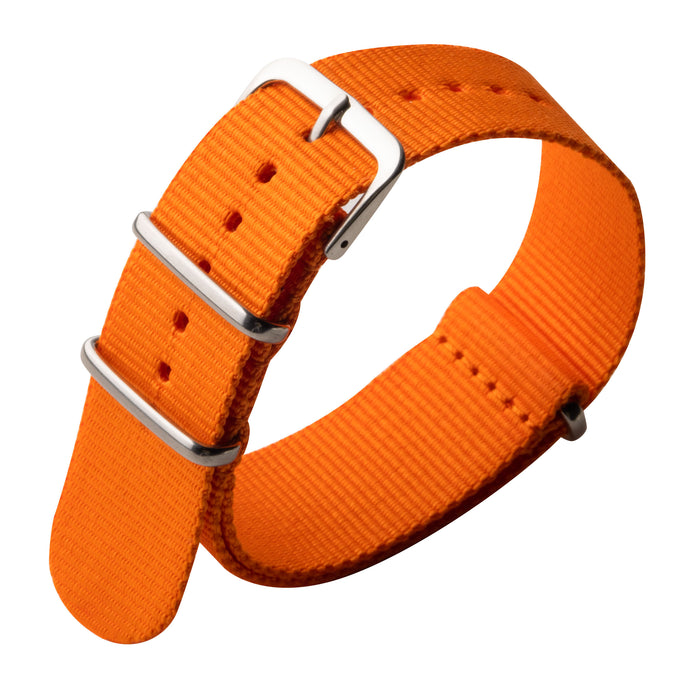 Xeric 22mm Military Strap Orange with Silver Hardware angled shot picture