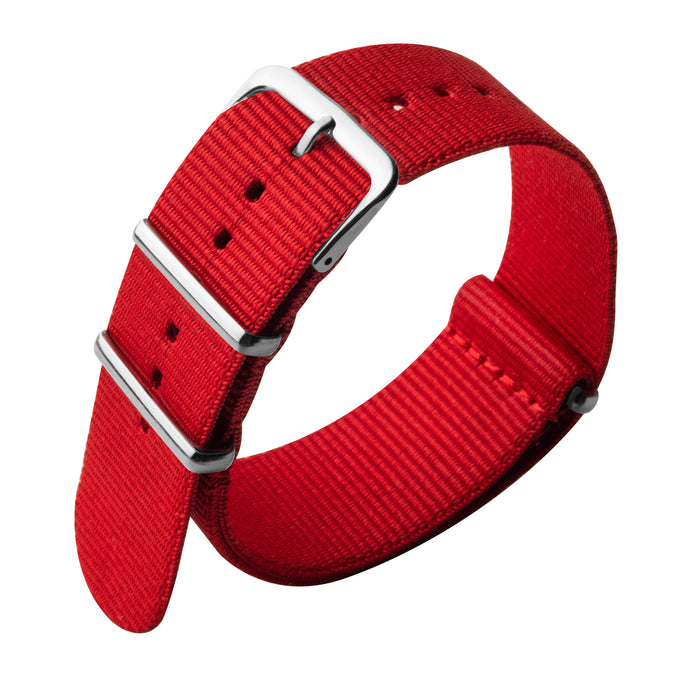 Xeric 22mm Military Strap Red with Silver Hardware angled shot picture