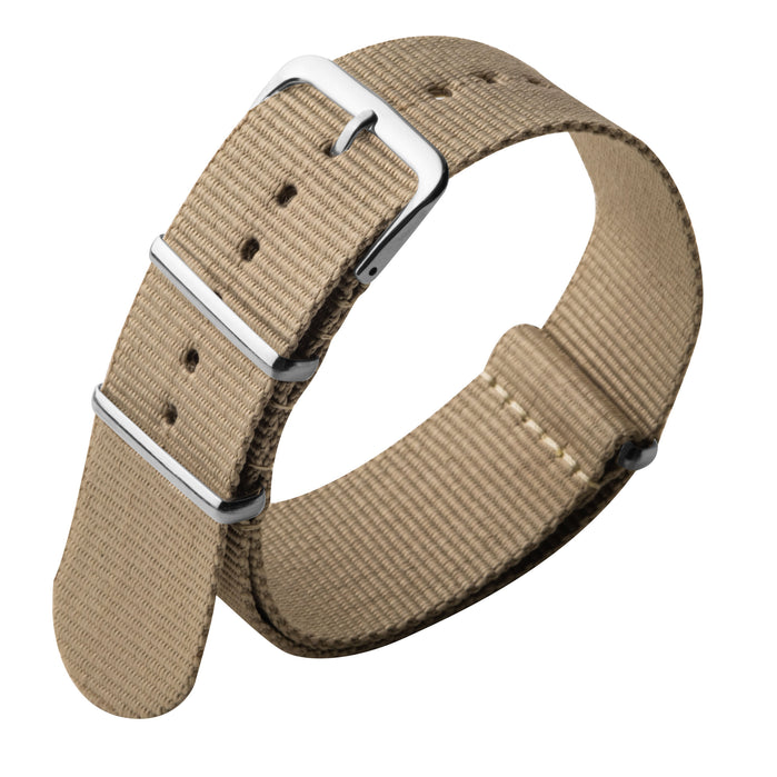 Xeric 22mm Military Strap Sand with Silver Hardware angled shot picture