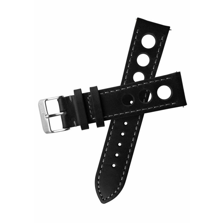 Xeric 24mm Horween Leather Rally Black Charcoal Strap Silver Buckle