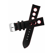 Xeric 24mm Horween Leather Rally Black Red Strap Silver Buckle