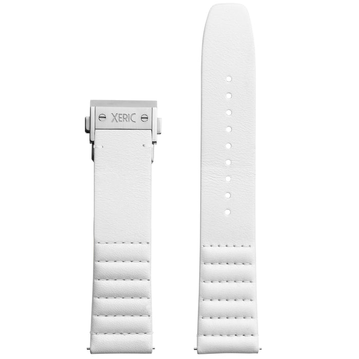 Xeric 22mm Ribbed Italian Leather White Strap with Silver Deployant Clasp angled shot picture