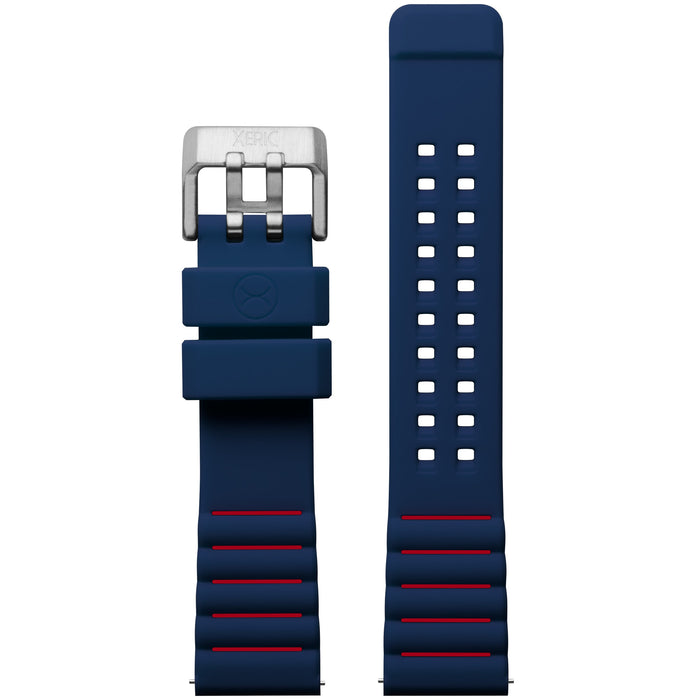 Xeric 22mm Blue Red Silicone Strap Silver Buckle angled shot picture