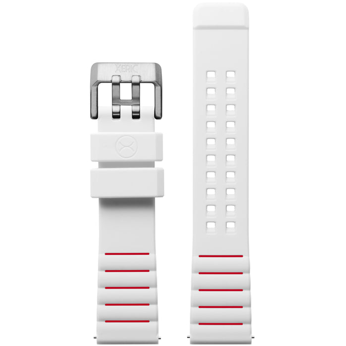 Xeric 22mm White Red Silicone Strap Silver Buckle angled shot picture