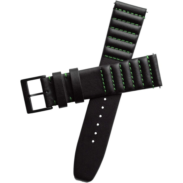 Xeric 20mm Ribbed Horween Leather Black Green Strap Black Buckle angled shot picture