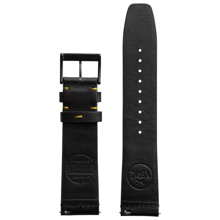 Xeric 22mm Ribbed Horween Leather Black Yellow Strap Black Buckle