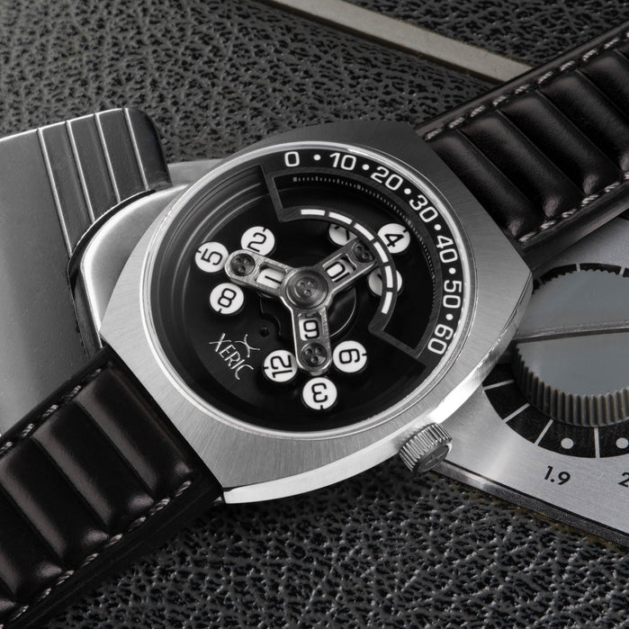 Xeric Scrambler Automatic Wandering Hour Steel Black angled shot picture