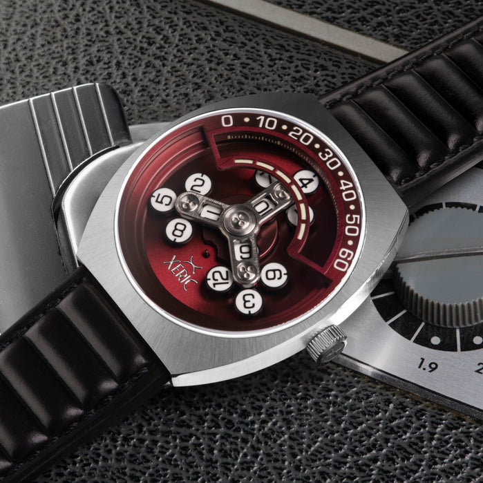 Xeric Scrambler Automatic Wandering Hour Black Oxblood angled shot picture